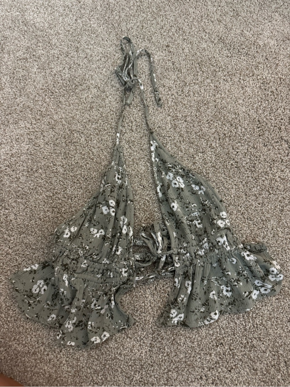 Garage Olive Green Floral Halter Crop Top